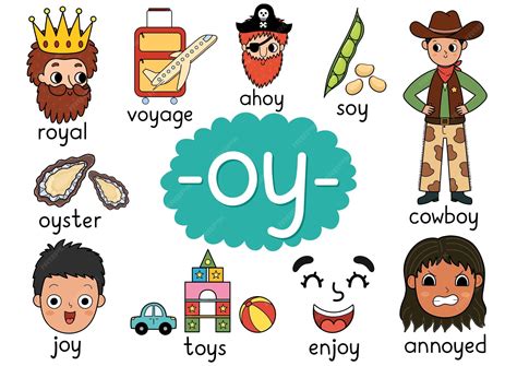 Oy digraph spelling rule educational poster for kids with words learning oy phonics | Premium Vector