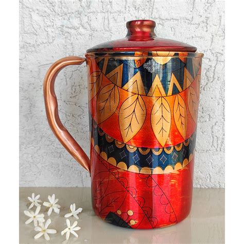 Buy Indian Art Villa Pure Copper Jug With Red Leaf Abstract Print ...