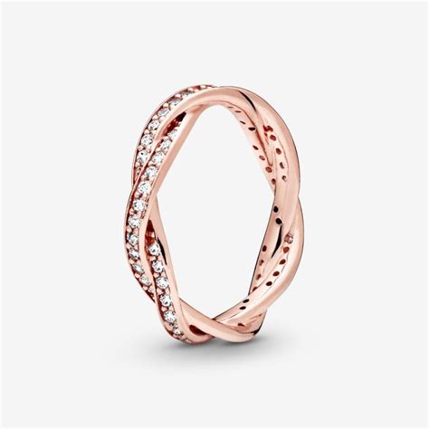 Buy Pandora Sparkling Twisted Lines Ring Cheap - Rose Gold Band Rings