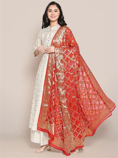 Silk Red Gharchola Bandhini Dupatta Dupatta Bazaar