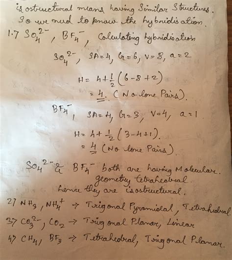 Which of the following pairs are isostructural 1.so42-and bf4- 2.nh3 ...