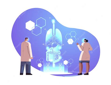 Premium Vector | Scientists looking at virtual anatomical human body internal organs structure ...