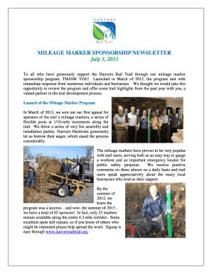 Fillable Online MILEAGE MARKER SPONSORSHIP NEWSLETTER Fax Email Print ...