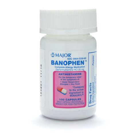 Diphenhydramine HCl (Banophen), 25mg, 100 Capsules/Bottle | McGuff