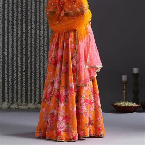 Gajra Gang by Fashion Bageecha Yellow Floral Skirt With Crop Top & Dupatta