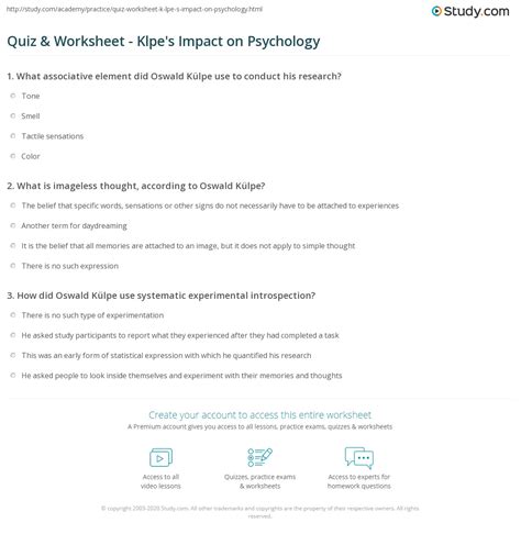 Quiz & Worksheet - K lpe's Impact on Psychology | Study.com