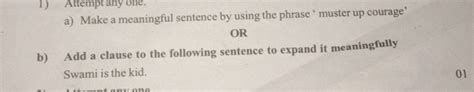 a) Make a meaningful sentence by using the phrase ' muster up courage'O..