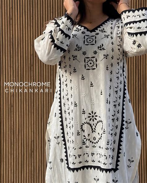 Monochrome Applique Cotton Kurta