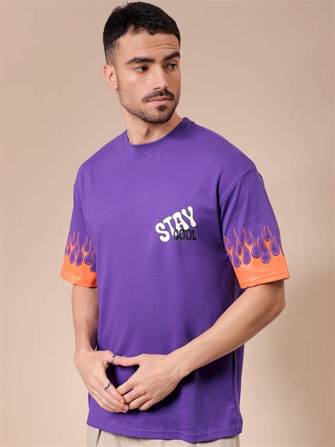 Men's Purple Boxy Oversized Graphic Back Printed Round Neck T-shirt – TIGC