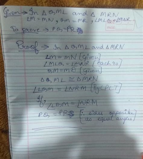 In Fig. 8.46, if LM = MN, QM= MR and ZMLQ= MNR = 90°, prove that PQ ...