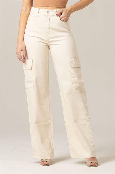 Calça Wide Leg Cargo Off White na Oxiblue Jeans