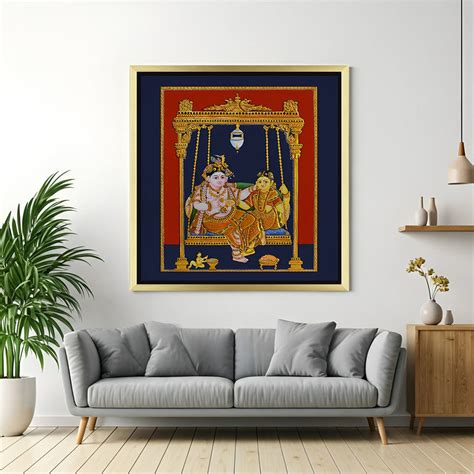 Radha Krishna Tanjore Painting – Wooden Jhula Wall Art Decor – CIPHER ...