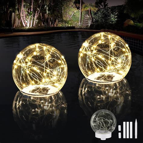 Solar Floating Pool Lights, 5.9" Glow in The Dark Warm White Pool ...