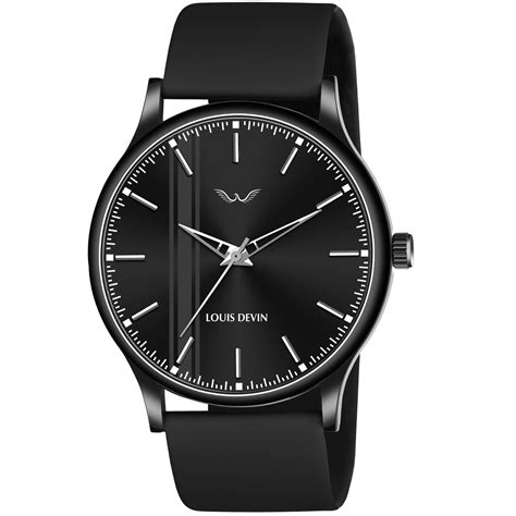 LOUIS DEVIN Black Silicone Strap Analog Wrist Watch for Men (Black Dial ...