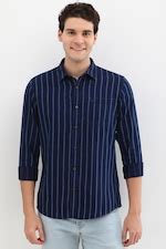 Buy Men Navy Slim Fit Striped Full Sleeves Casual Shirt Online ...