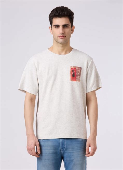 Men Ecru Graphic Print Relaxed Fit T-shirt | Pepe Jeans India