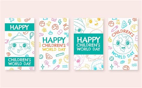 Hand drawn world children's day instagram stories collection | Free Vector