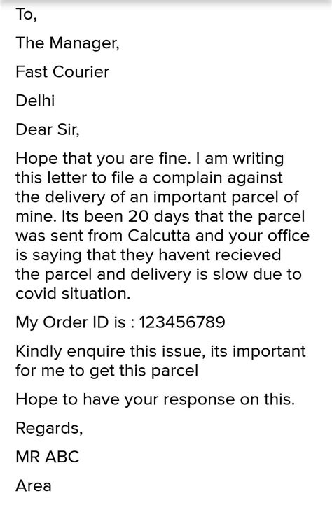 write a letter to post manager for deliver a precious parcel - Brainly.in