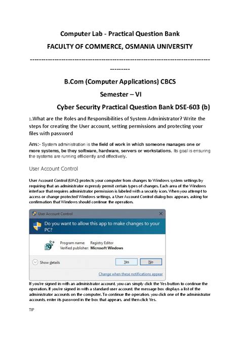 Cyber Security Lab Practical Q&A - B.Com DSE-603(b) Solutions - Studocu