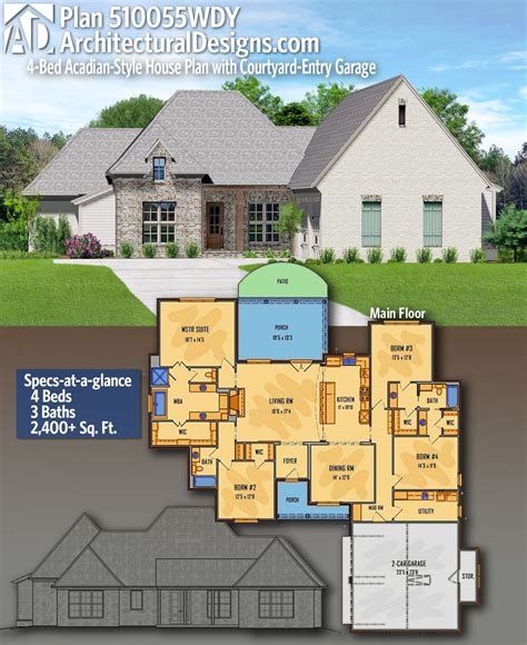 Courtyard House Plans Detached Garage