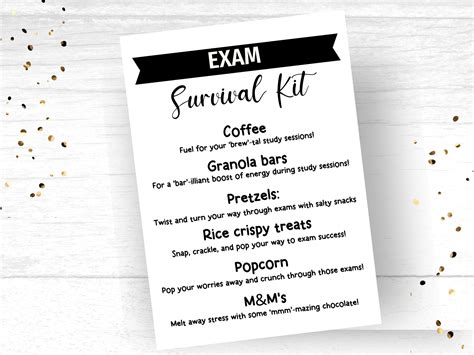 Exam Survival Kit Gift Printable Exam Prep Survival Gift Final Exam ...
