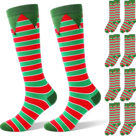 Amazon.com: Ramede 8 Pairs Christmas Elf Socks with Bells Festive ...