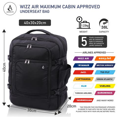 Aerolite 40x30x20 Wizz Air Maximum Size Backpack Eco-Friendly Cabin Lu ...