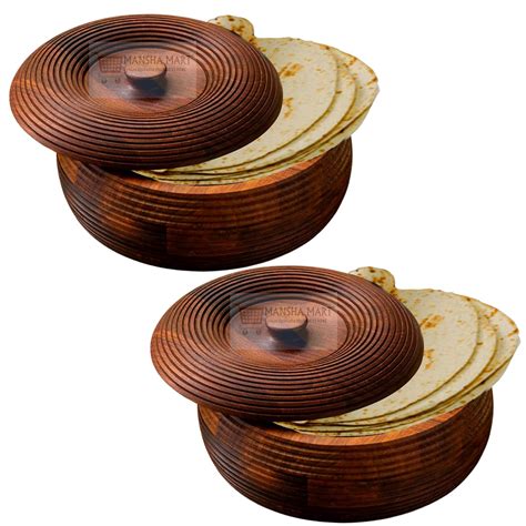 MANSHAMART® SET OF 02 / PACK OF 02 FULL SIZE Wooden Chapati Box ...