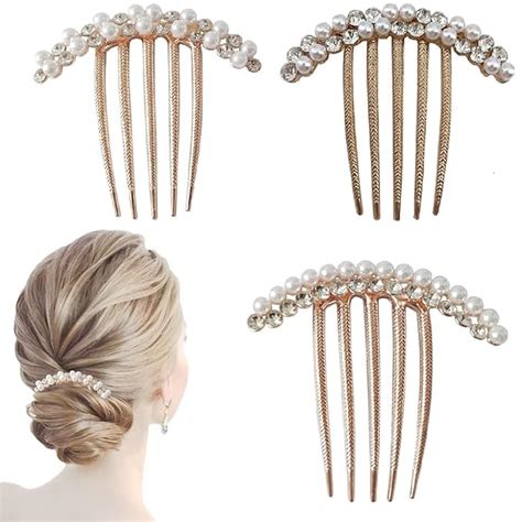PALAY® 3 Pcs Pearl Claw Hair Clips Side Comb Rhinestone French Hairpins ...