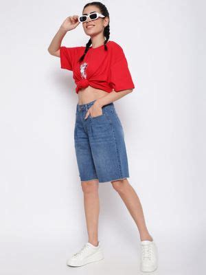 Buy Belliskey Womens Mid Blue Solid Denim Shorts Online