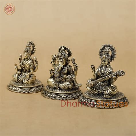 Brass Lakshmi Ganesh Saraswati Fine, 3.5" – Dharma Statues