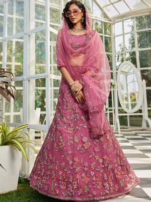 Buy Panchhi Pink Zarkan Embroidery Semi-Stitched Lehenga with Blouse ...