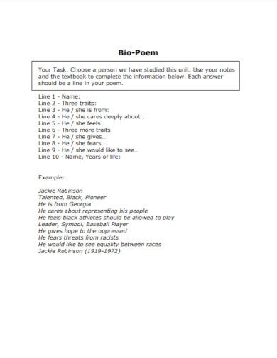Image result for Bio Poem Examples