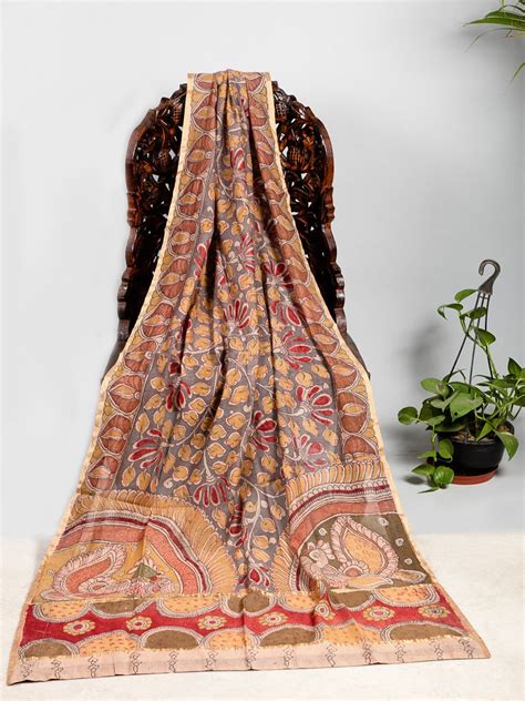 Buy Kalamkari Chanderi Dupatta Kalamkari Muslin Silk Dupatta Kalamkari ...