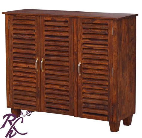 Solid Wood Three Doors Shoe Rack Cabinet - RAJ HANDICRAFT