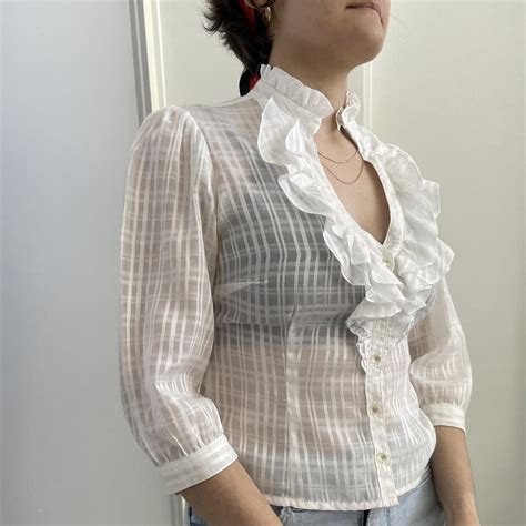 Ruffled Collar Shirt Sheer fitted blouse Deep... - Depop