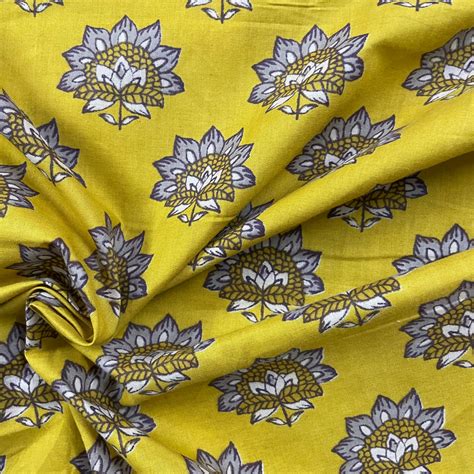 Yellow print pure cotton fabric per meter – indiefabstore