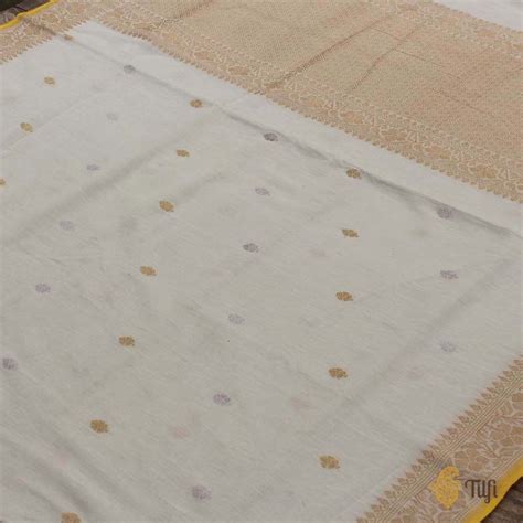 White Pure Cotton Banarasi Handloom Saree - Tilfi