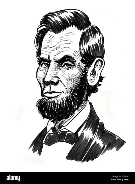 American president Abraham Lincoln. Ink black and white illustration ...