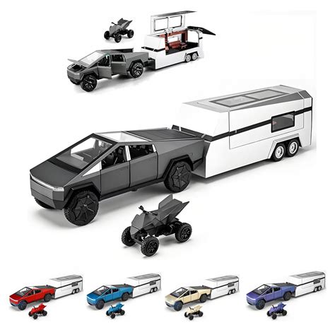 Powvan Cyber Truck Toy Alloy Die-cast Truck Model with RV Motorcycle ...