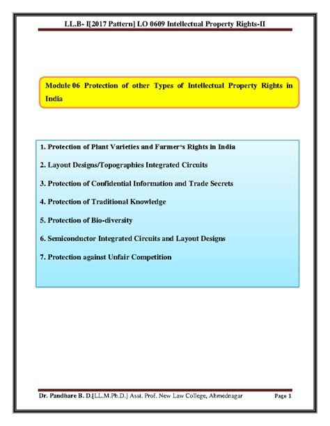 IPR-II Module 6 - Intellectual property rights - Module 06 Protection ...