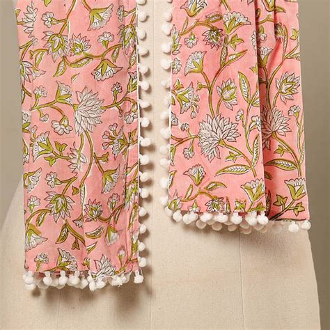 Block Print Cotton Sanganeri Stole with Pom Pom – iTokri आई.टोकरी