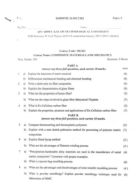 MET 416 Composite Materials - Previous Year Question Paper (KTU 2019 ...