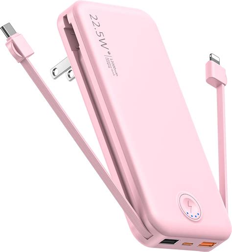 Amazon.com: Portable Charger with Built in Cable and AC Wall Plug, USB ...