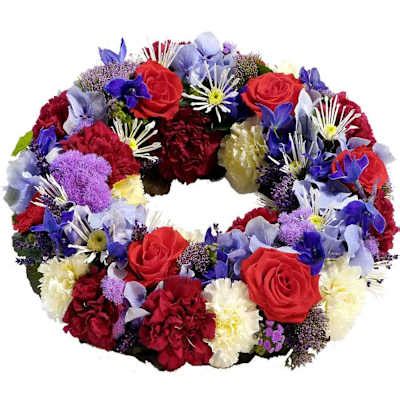 Wreath for funeral, blue-red-white: Order Flowers Online | Interflora ...