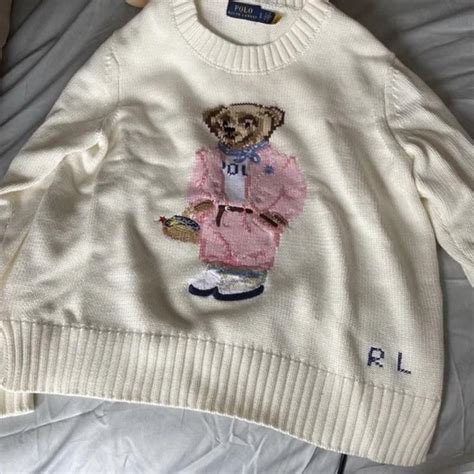 Ralph Lauren Women’s Polo Bear Pink and White... - Depop