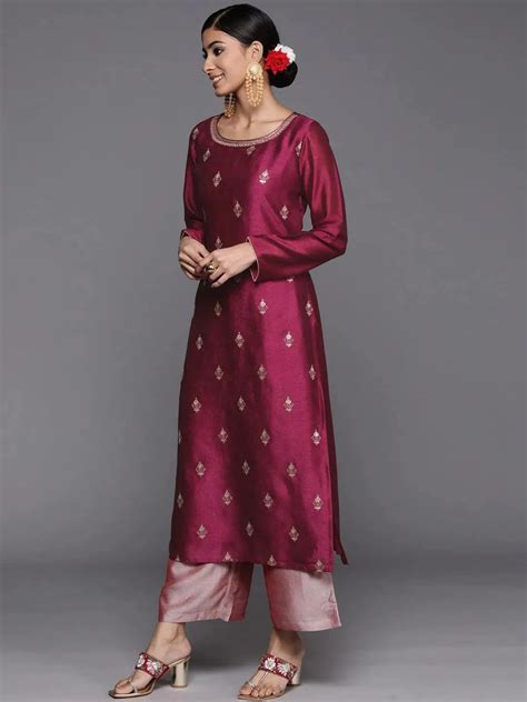 Buy Purple Embroidered Silk Straight Kurta Online at Rs.879 | Libas