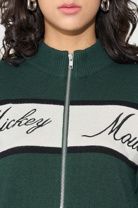 Green Colour Block Mickey Mouse Zip-Up Sweater - Selling Fast at ...