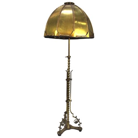 Vintage French Solid Brass 3 Legged Floor Lamp w/New Shade at 1stDibs