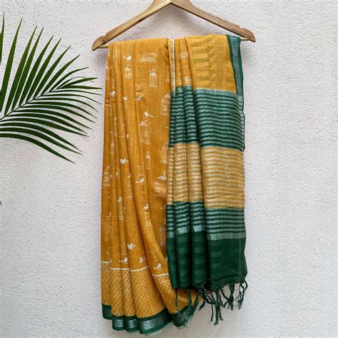 Quirky Cotton Printed Saree Online I Bird of Paradise – The Thread Weavers